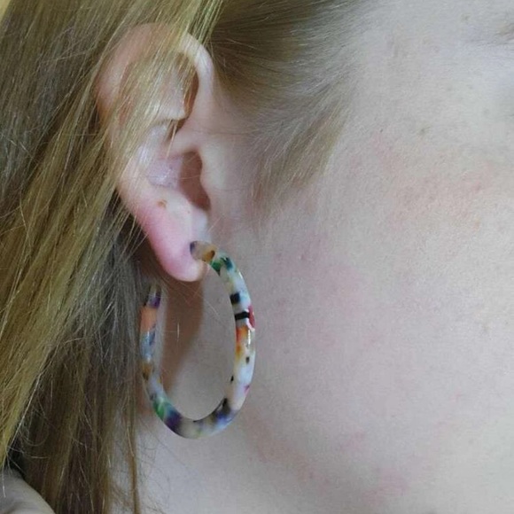 Acrylic Boho Colorful Rainbow Thin Half Hoop Earrings - Picture 6 of 15
